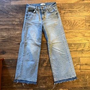 Ann Taylor Loft wide leg raw hem faded crop jeans